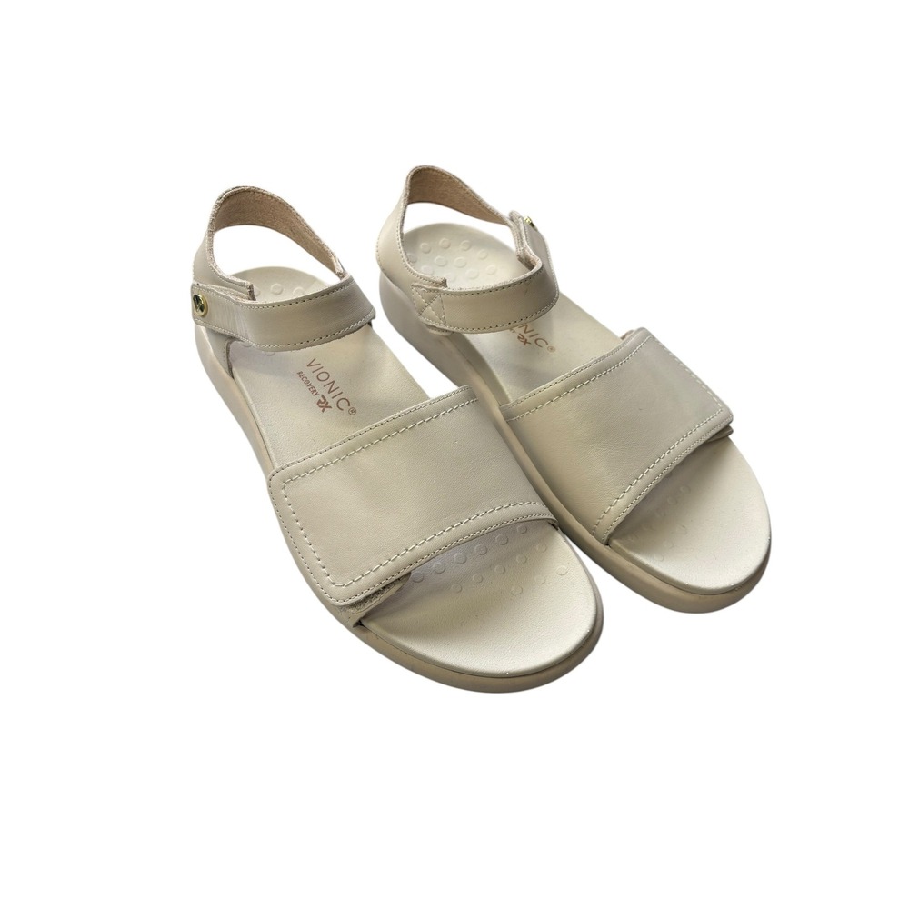 Vionic Awaken Recovery Sandals Beige Leather Platform Comfort Arch Support 9